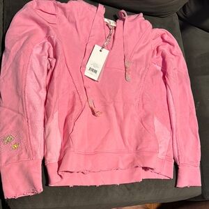 NWT LOVESHACKFANCY Pink Hoodie with Embroidered Details